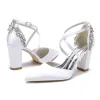 Women's Silk Satin Closed Toe With Ankle Strap Rhinestone Chunky Heel Evening Shoes sold by Lavetir