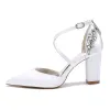 Women's Silk Satin Closed Toe With Ankle Strap Rhinestone Chunky Heel Evening Shoes sold by Lavetir