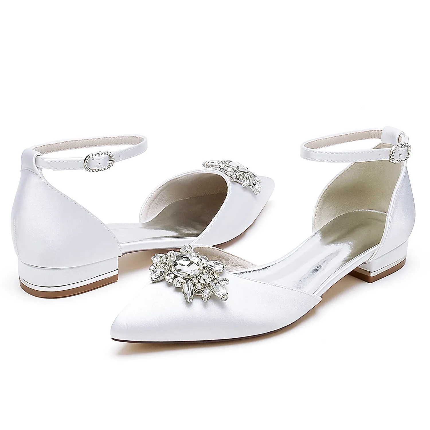Women's Silk Satin With Ankle Strap Rhinestone Closed Toe Flat Heel Wedding Shoes sold by Lavetir product image thumbnail 5