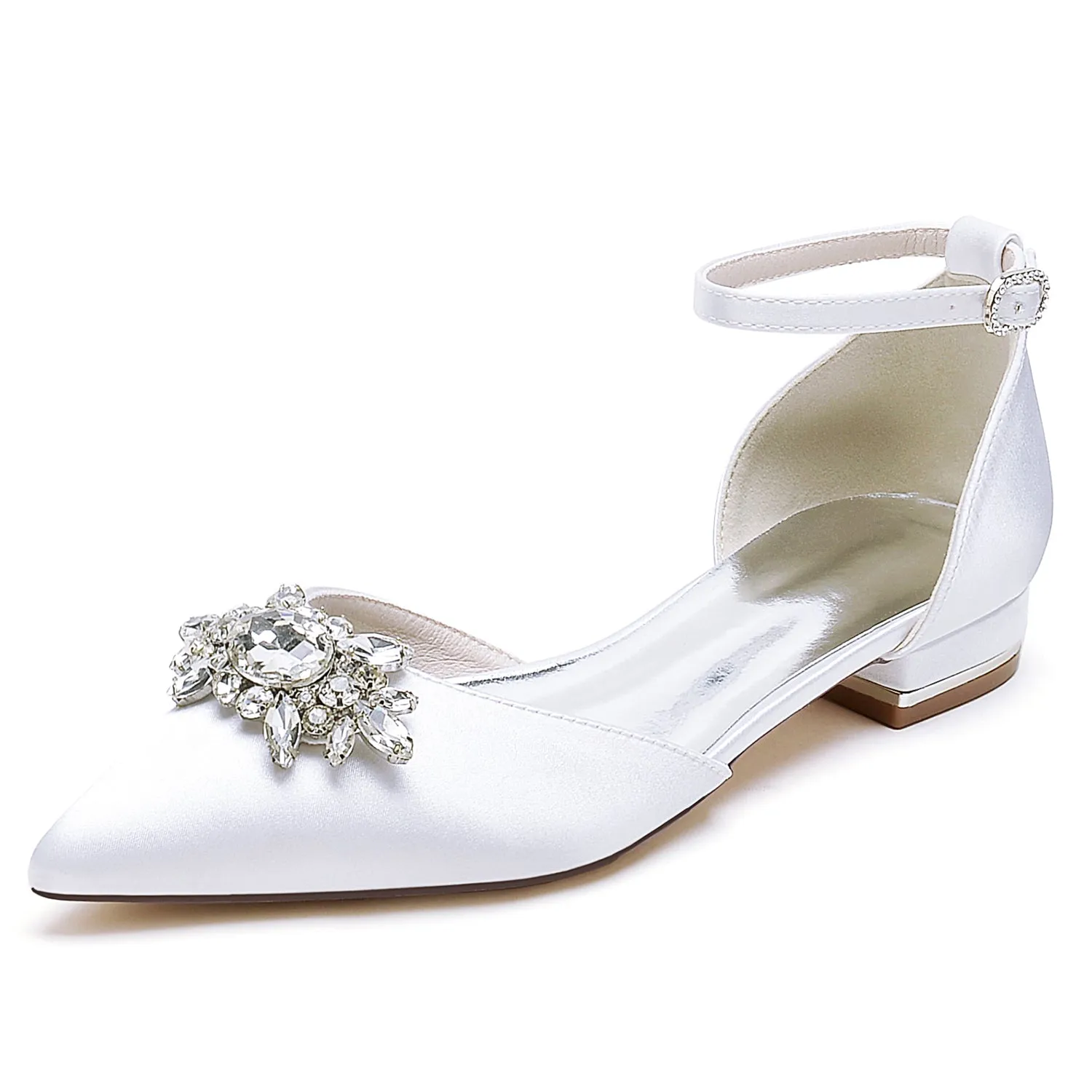 Women's Silk Satin With Ankle Strap Rhinestone Closed Toe Flat Heel Wedding Shoes sold by Lavetir