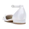 Women's Silk Satin With Ankle Strap Flower Rhinestone Closed Toe Flat Heel Evening Shoes sold by Lavetir
