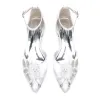Women's Silk Satin With Ankle Strap Flower Rhinestone Closed Toe Flat Heel Evening Shoes sold by Lavetir