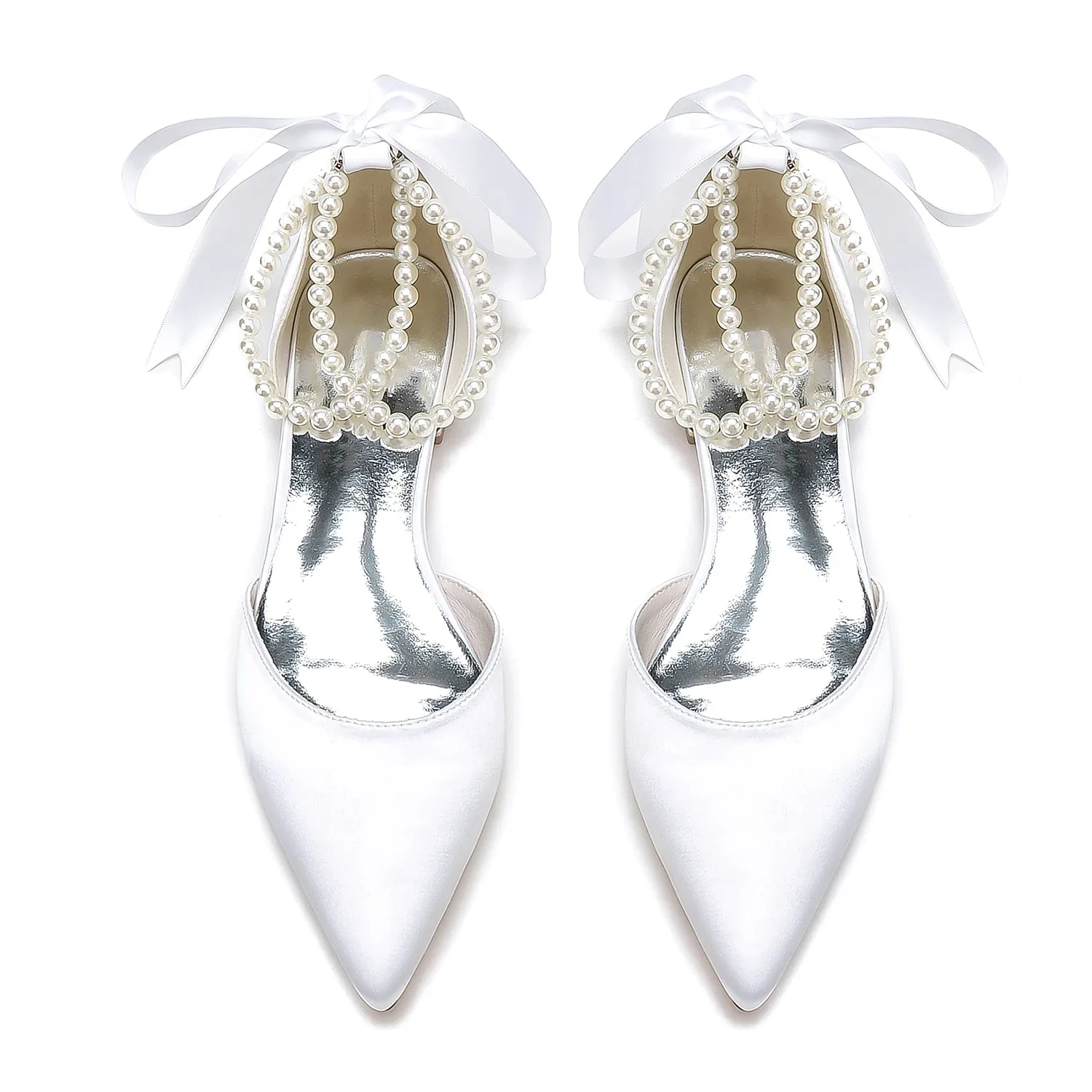 Women's Silk Satin With Ankle Strap Lace-up Pearl Closed Toe Flat Heel Evening Shoes sold by Lavetir product image thumbnail 4