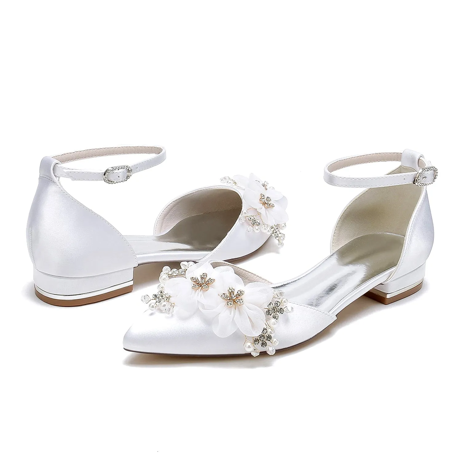 Women's Flat Heel Silk Satin With Ankle Strap Flower Closed Toe Wedding Shoes sold by Lavetir product image thumbnail 5