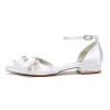 Women's Flat Heel Silk Satin With Ankle Strap Flower Closed Toe Wedding Shoes sold by Lavetir