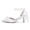 Women's Silk Satin With Ankle Strap Lace-up Pearl Closed Toe Stiletto Heel Wedding Shoes sold by Lavetir