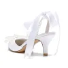Women's Silk Satin With Ankle Strap Lace-up Pearl Closed Toe Stiletto Heel Wedding Shoes sold by Lavetir
