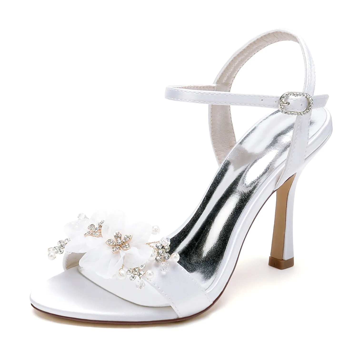 Women's Silk Satin With Ankle Strap Flower Peep Toe Stiletto Heel Party Shoes sold by Lavetir