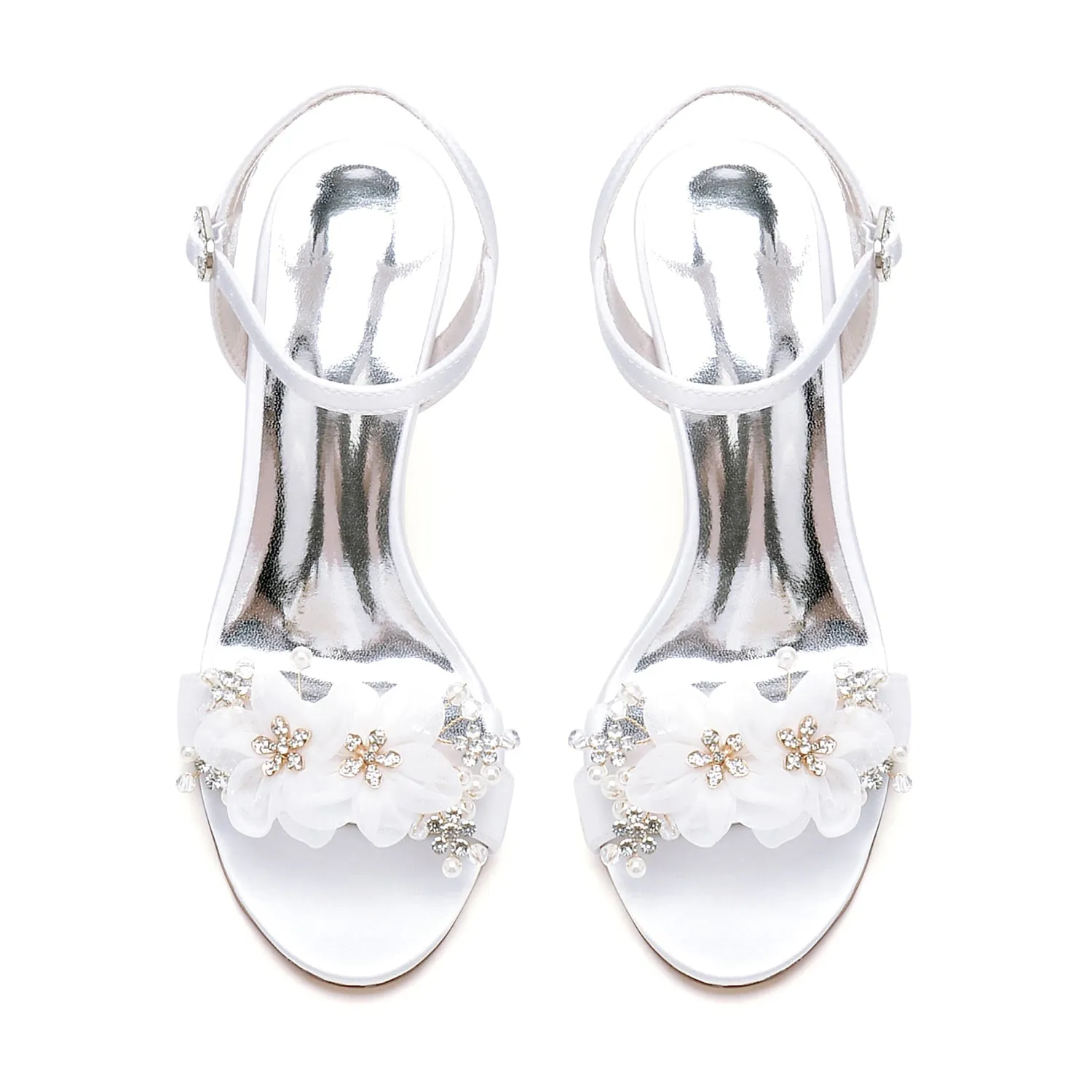 Women's Silk Satin With Ankle Strap Flower Peep Toe Stiletto Heel Party Shoes sold by Lavetir product image thumbnail 3