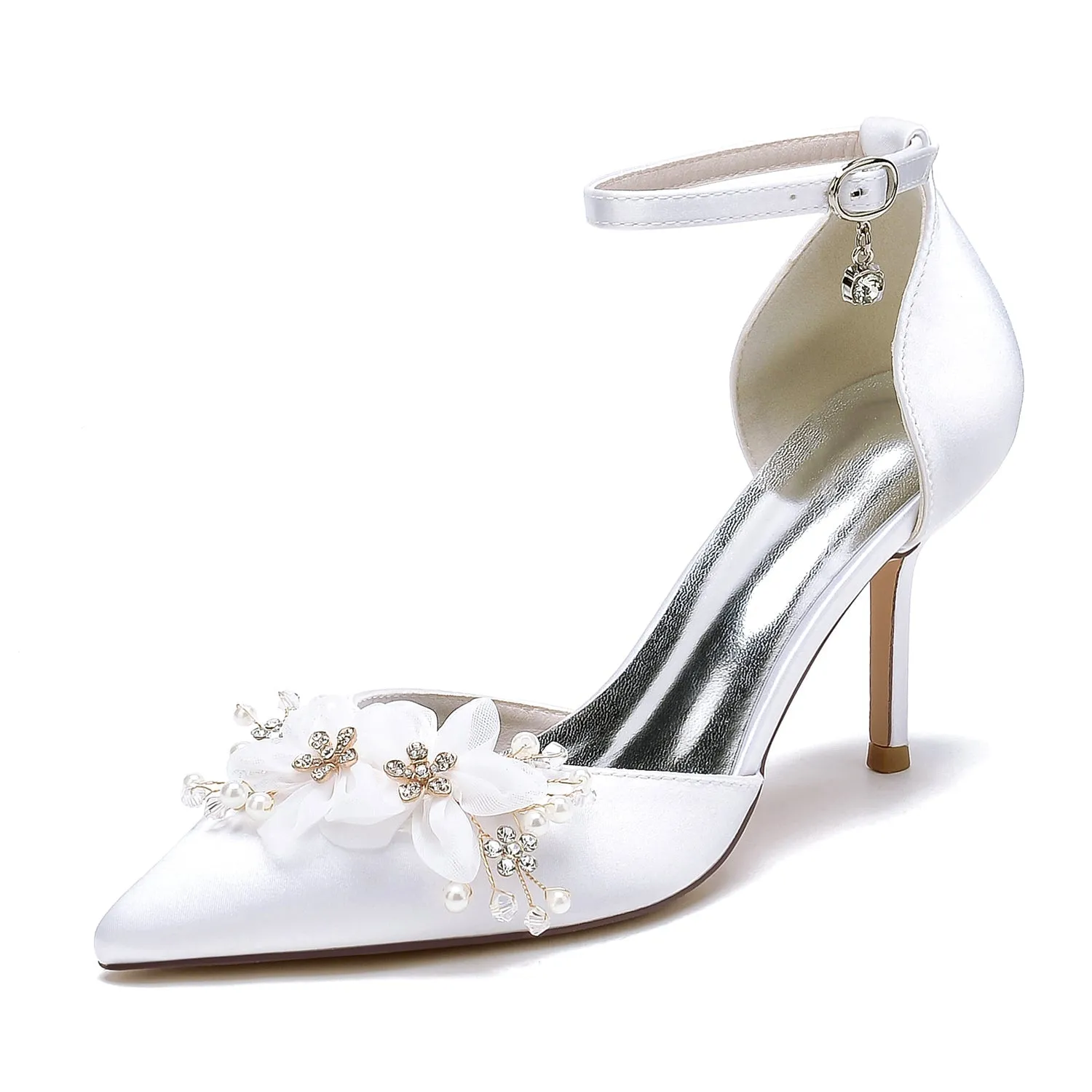 Women's Silk Satin With Flower Ankle Strap Closed Toe Stiletto Heel Evening Shoes sold by Lavetir
