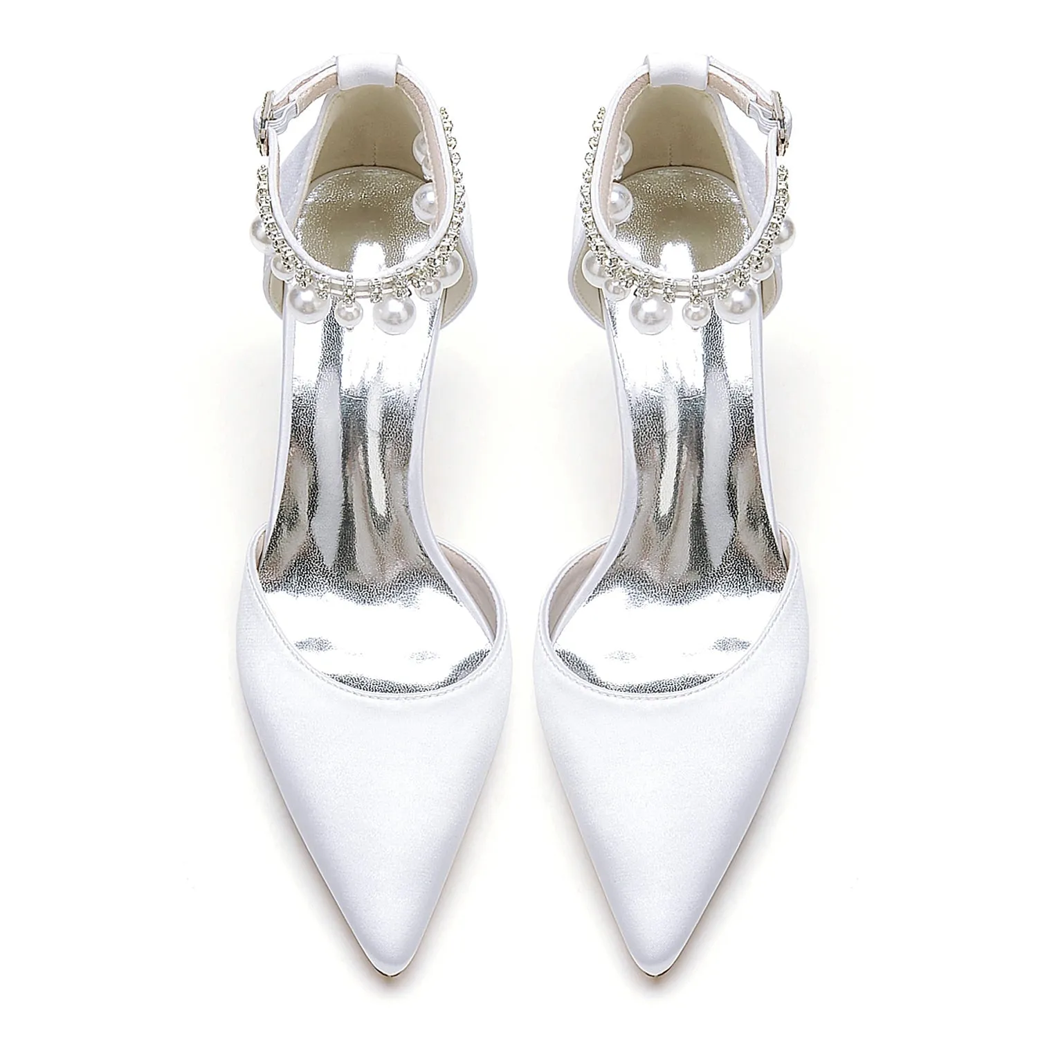 Women's Silk Satin With Ankle Strap Pearl Rhinestone Tassel Closed Toe Stiletto Heel Party Shoes sold by Lavetir product image thumbnail 4