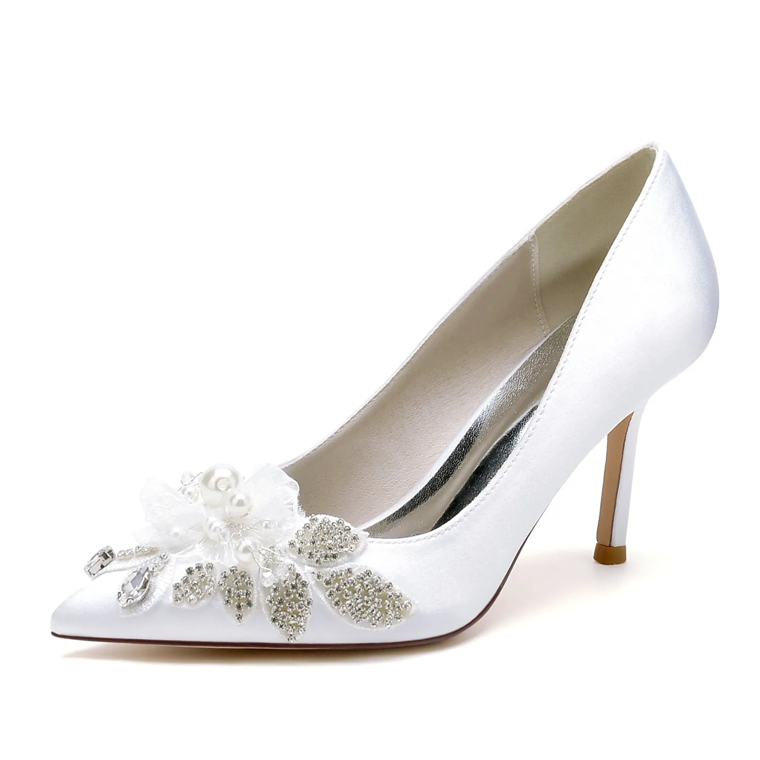 Women's Silk Satin With Flower Rhinestone Closed Toe Stiletto Heel Evening Shoes sold by Lavetir