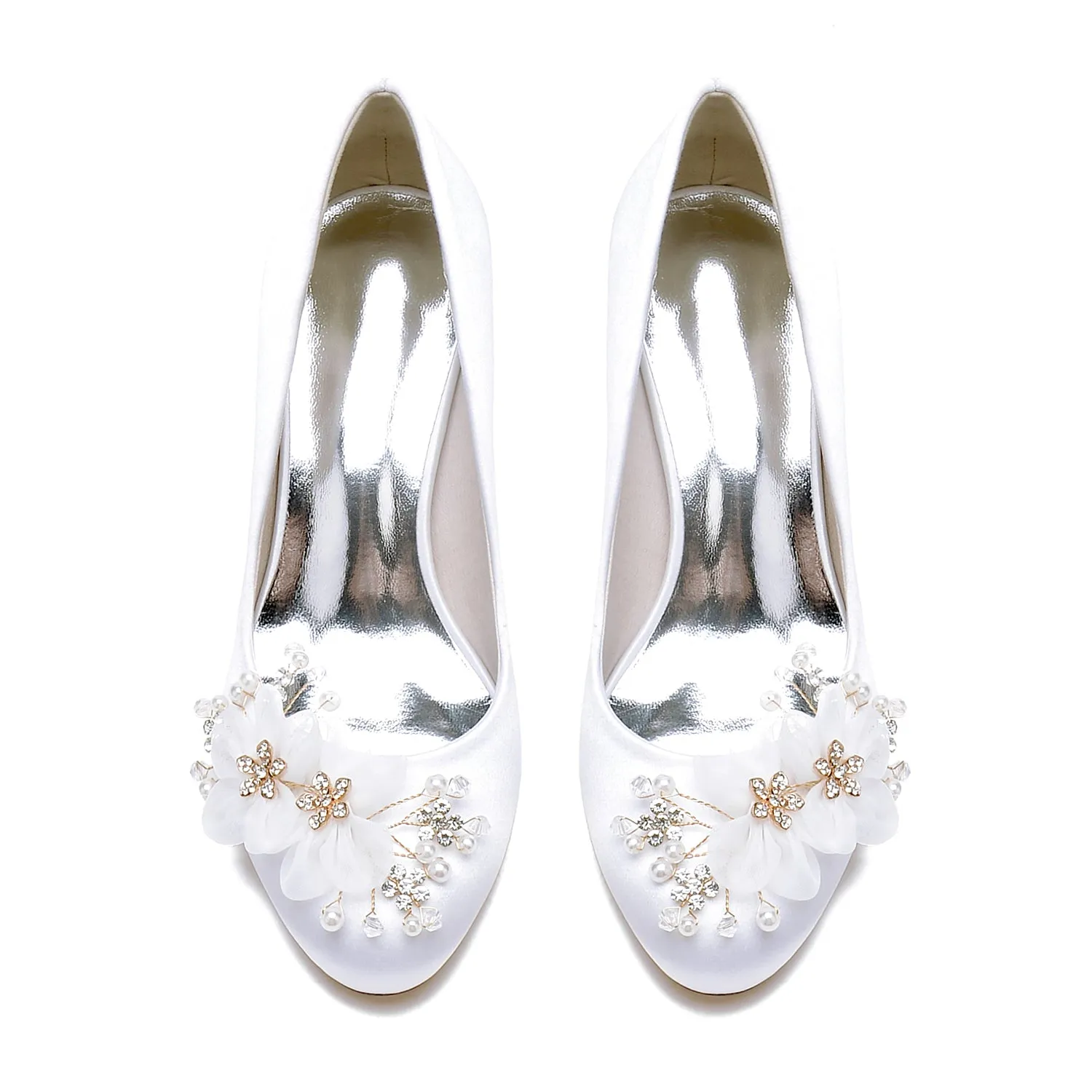 Women's Silk Satin With Flower Closed Toe Spool Heel Wedding Shoes sold by Lavetir product image thumbnail 5