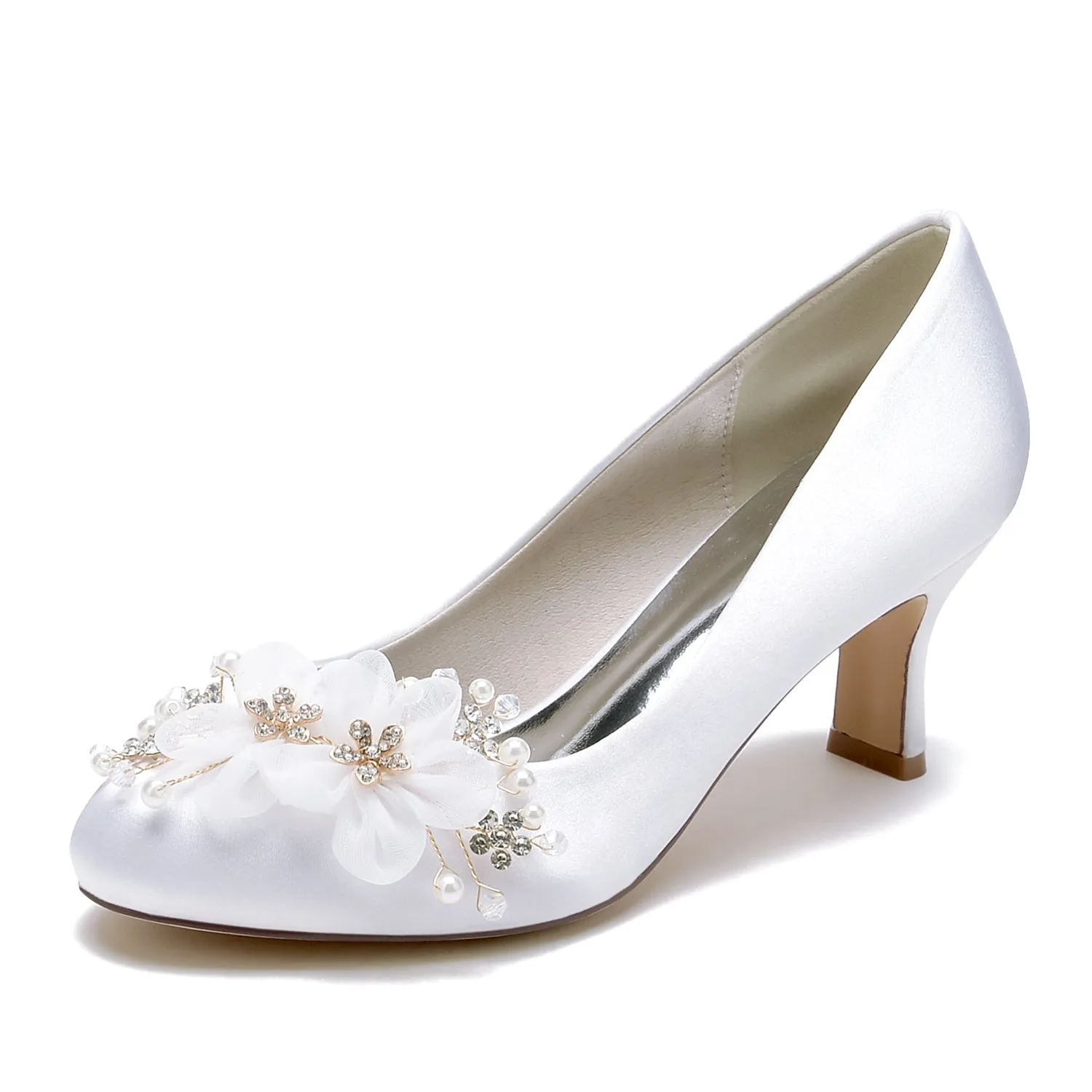 Women's Silk Satin With Flower Closed Toe Spool Heel Wedding Shoes sold by Lavetir