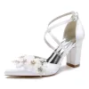 Women's Silk Satin With Ankle Strap Flower Closed Toe Chunky Heel Wedding Shoes sold by Lavetir