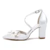 Women's Silk Satin With Ankle Strap Flower Closed Toe Chunky Heel Wedding Shoes sold by Lavetir