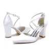 Women's Silk Satin With Ankle Strap Closed Toe Chunky Heel Wedding Shoes sold by Lavetir