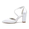 Women's Silk Satin With Ankle Strap Closed Toe Chunky Heel Wedding Shoes sold by Lavetir