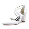 Women's Silk Satin With Ankle Strap Closed Toe Chunky Heel Wedding Shoes sold by Lavetir