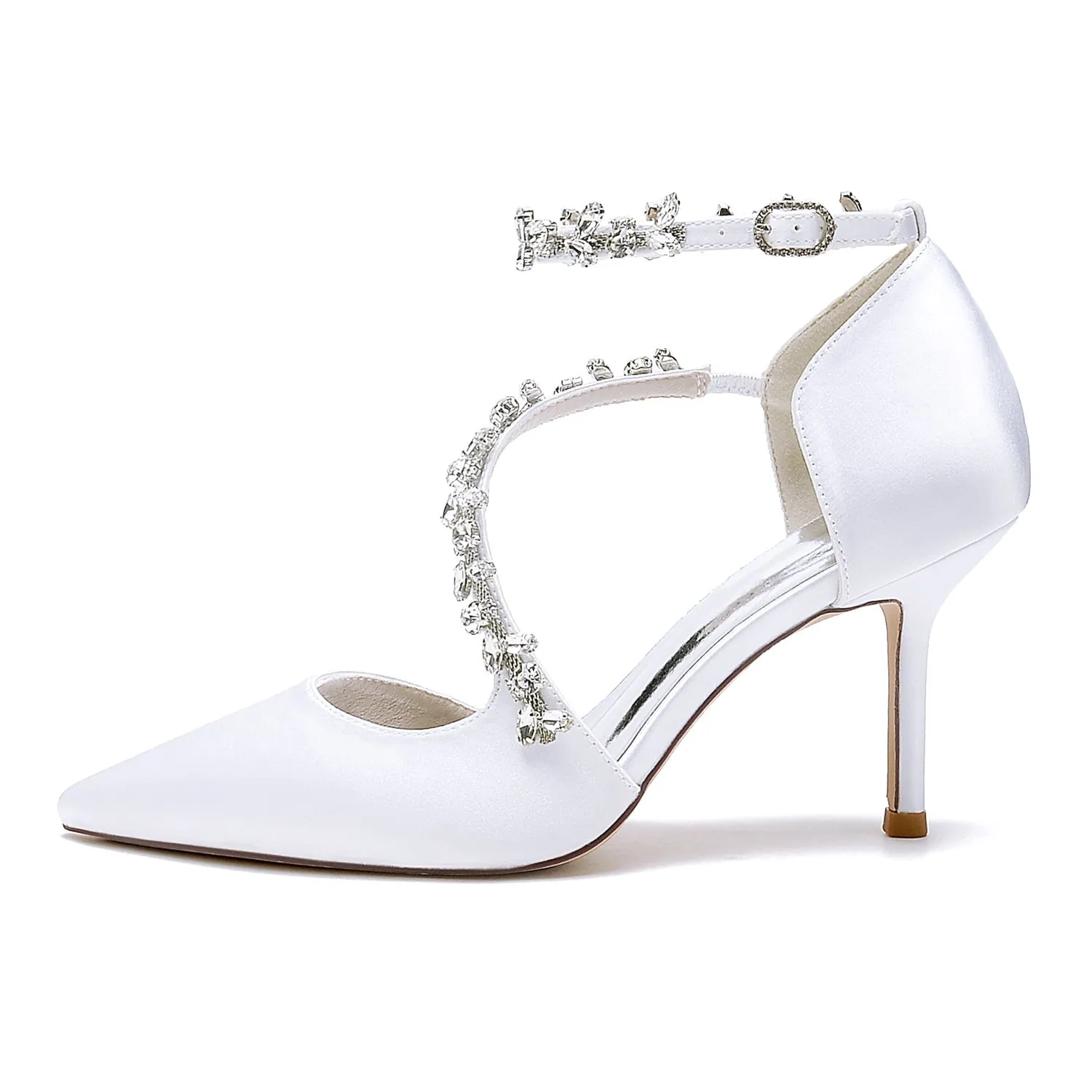 Women's Silk Satin With Ankle Strap Rhinestone Closed Toe Stiletto Heel Party Shoes sold by Lavetir product image thumbnail 2