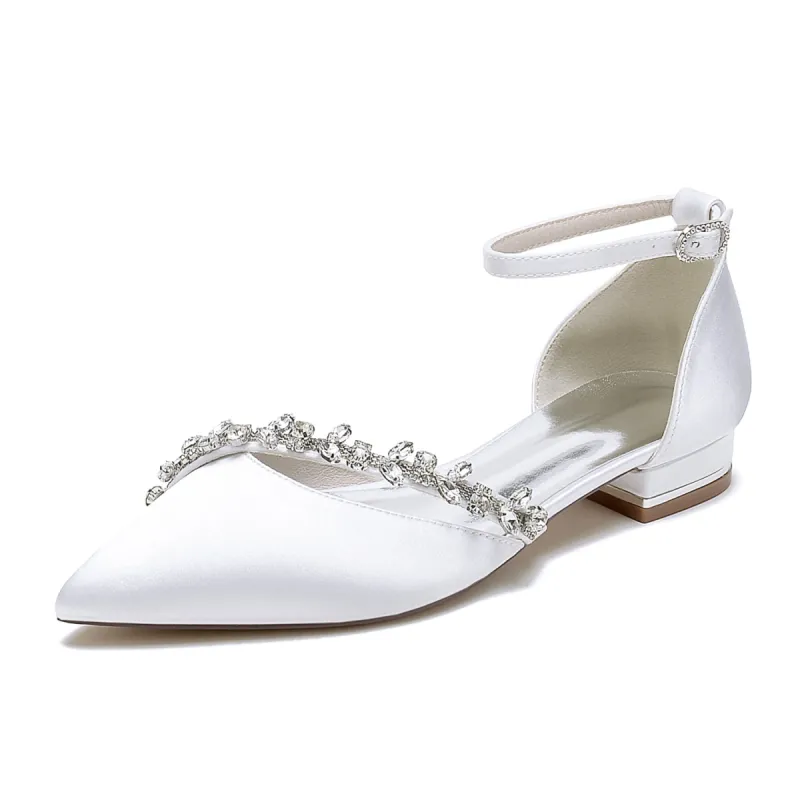 Women's Silk Satin With Ankle Strap Rhinestone Closed Toe Flat Heel Party Shoes sold by Lavetir
