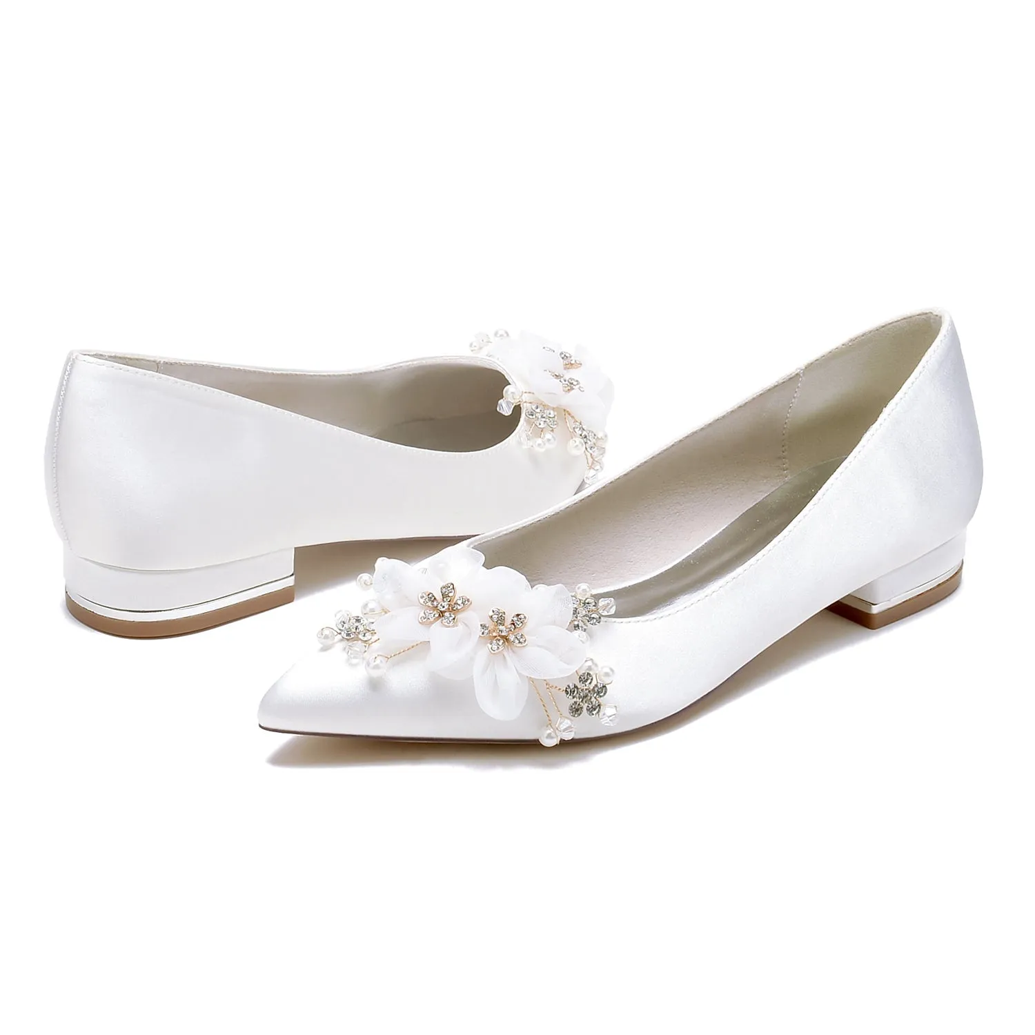 Women's Silk Satin With Flower Closed Toe Flat Heel Party Shoes sold by Lavetir product image thumbnail 3