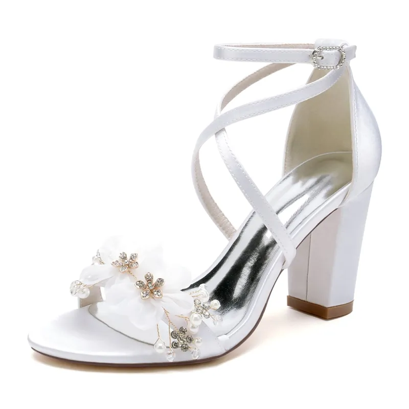 Women's Silk Satin With Ankle Strap Flower Peep Toe Chunky Heel Party Shoes sold by Lavetir