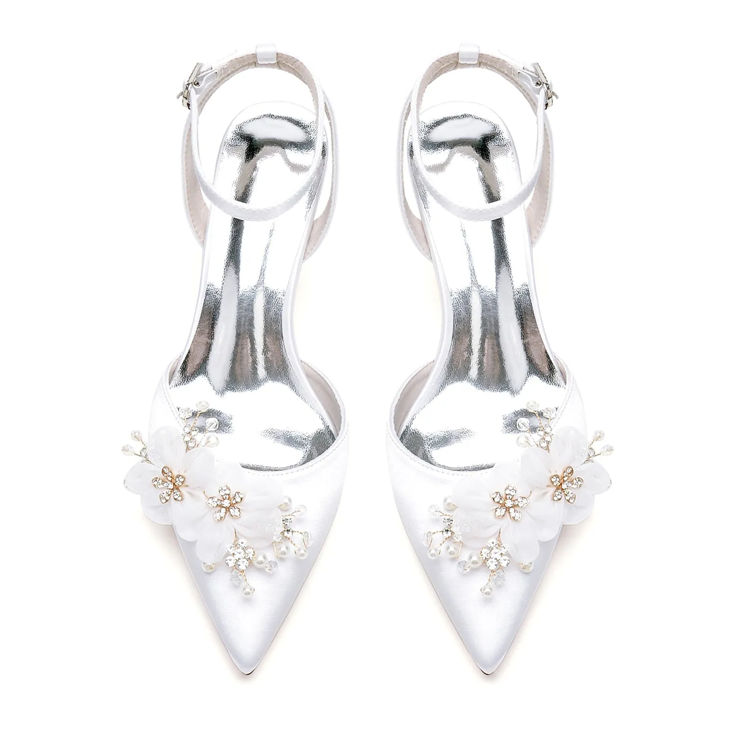 Women's Silk Satin With Flower Closed Toe Ankle Strap Stiletto Heel Party Shoes sold by Lavetir product image thumbnail 4