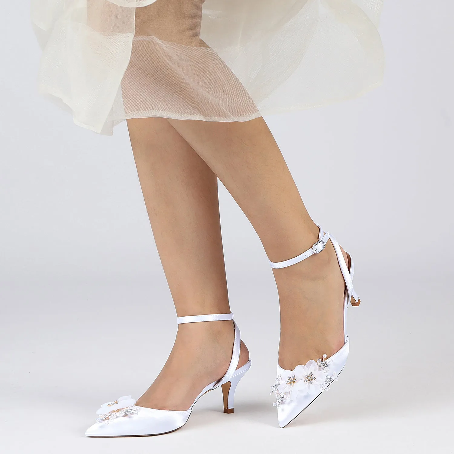 Women's Silk Satin With Flower Closed Toe Ankle Strap Stiletto Heel Party Shoes sold by Lavetir product image thumbnail 5