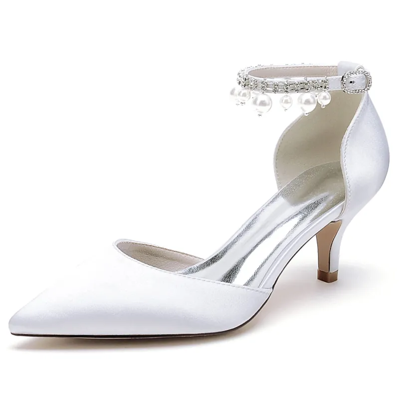 Women's Silk Satin With Ankle Strap Pearl Tassel Closed Toe Stiletto Heel Party Shoes sold by Lavetir