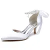 Women's Silk Satin With Lace-up Pearl Closed Toe Ankle Strap Stiletto Heel Wedding Shoes sold by Lavetir