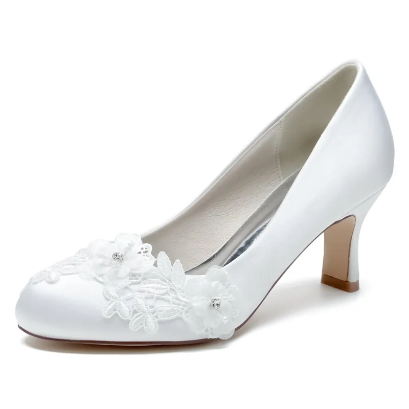 Women's Silk Satin With Flower Closed Toe Spool Heel Evening Shoes sold by Lavetir