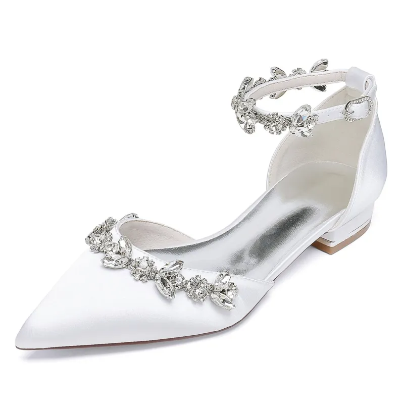 Women's Silk Satin With Rhinestone Ankle Strap Flat Heel Closed Toe Party Shoes sold by Lavetir