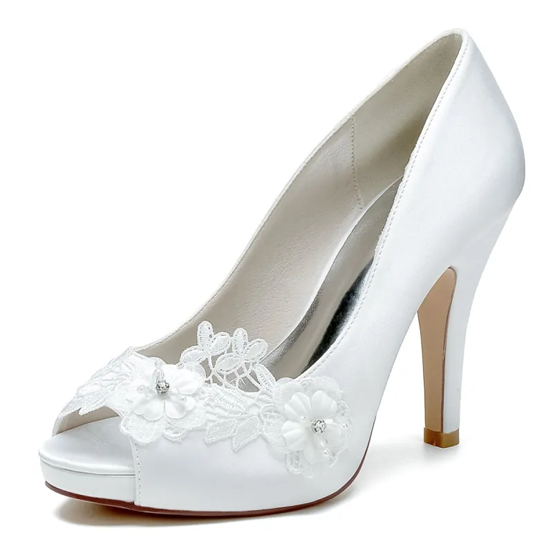 Women's Flower Silk Satin With Closed Toe Stiletto Heel Evening Shoes sold by Lavetir