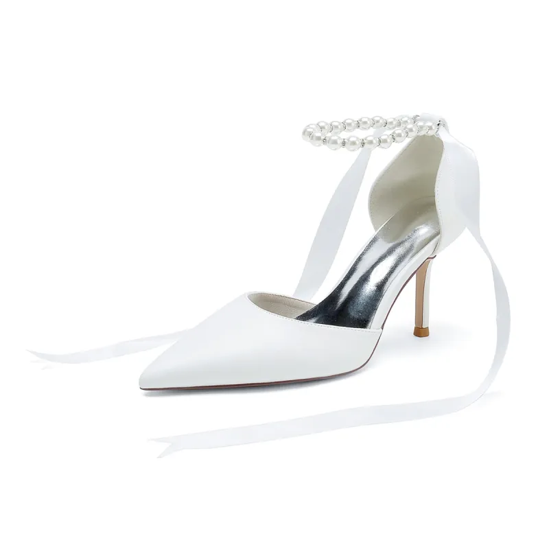 Women's PU With Ankle Strap Pearl Closed Toe Stiletto Heel Evening Shoes sold by Lavetir