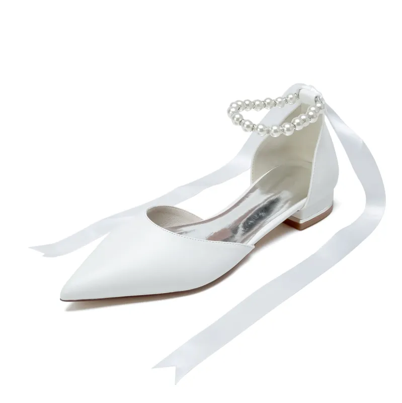 Women's PU With Ankle Strap Pearl Closed Toe Flat Heel Wedding Shoes sold by Lavetir