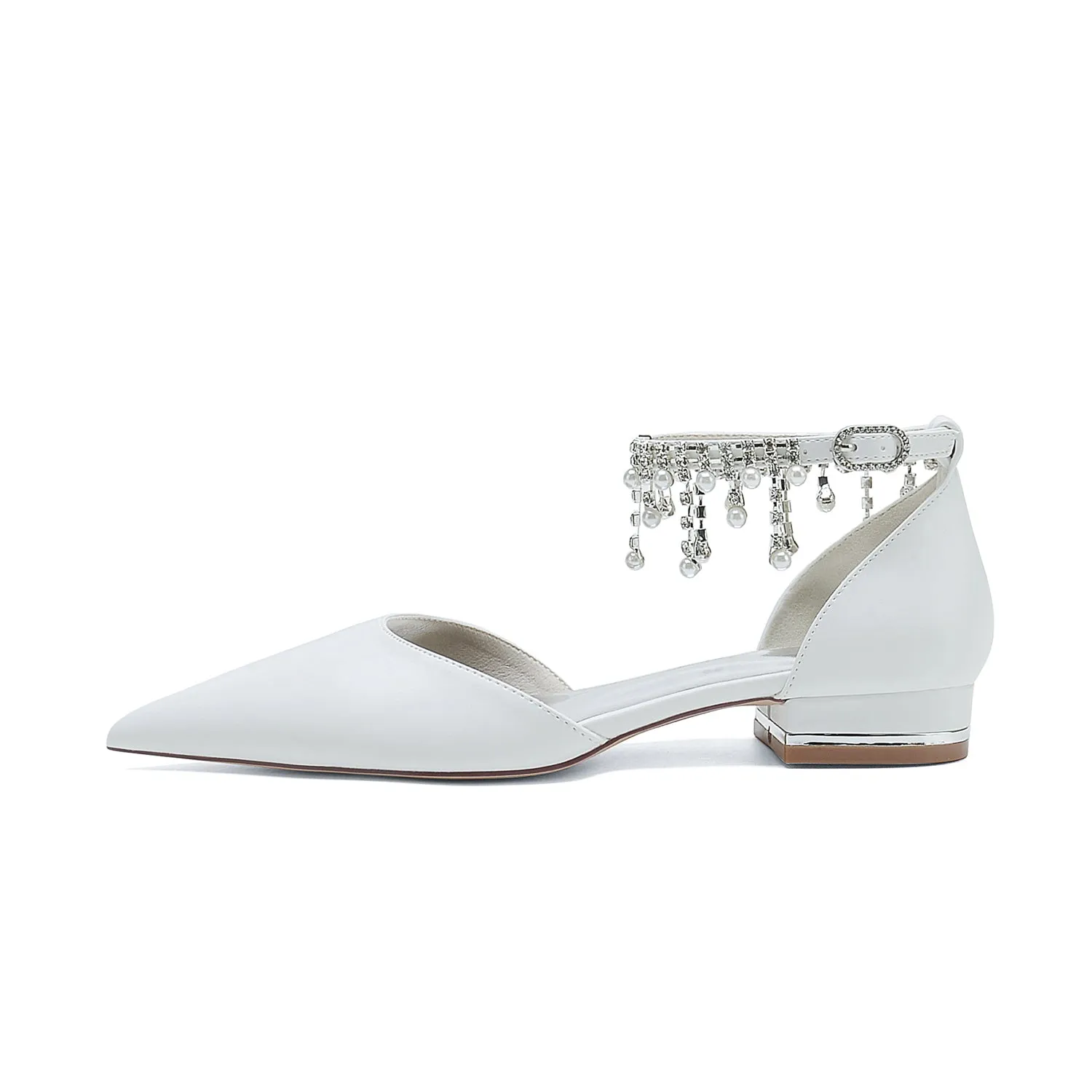 Women's PU With Ankle Strap Pearl Tassel Closed Toe Flat Heel Evening Shoes sold by Lavetir product image thumbnail 2