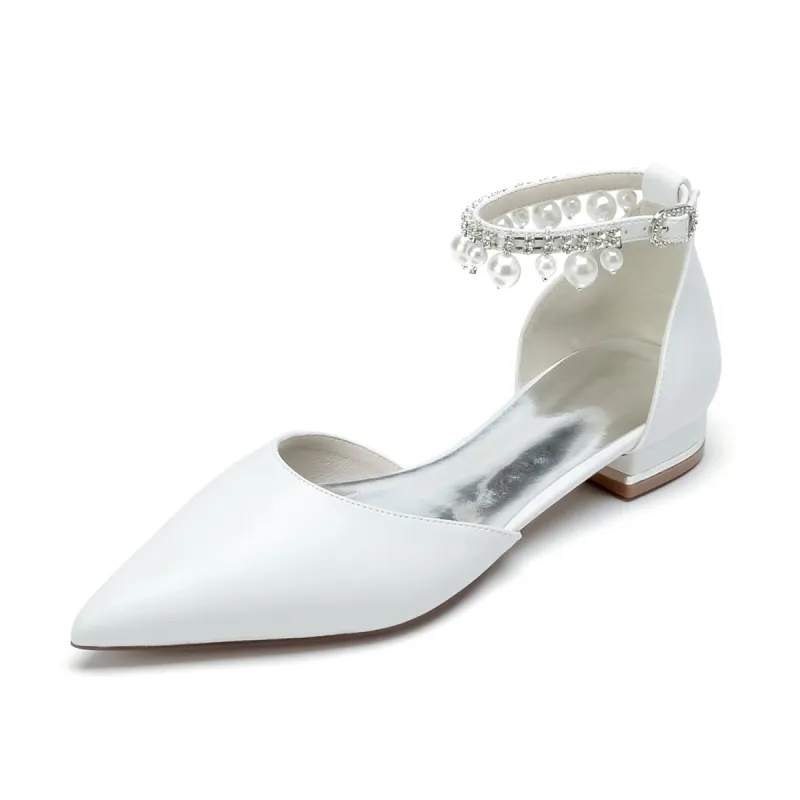 Women's PU With Pearl Rhinestone Ankle Strap Tassel Closed Toe Flat Heel Evening Shoes sold by Lavetir