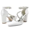 Women's Silk Satin Ankle Strap With Rhinestone Closed Toe Chunky Heel Evening Shoes sold by Lavetir
