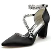 Women's Silk Satin Ankle Strap With Rhinestone Closed Toe Chunky Heel Evening Shoes sold by Lavetir