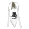 Women's Silk Satin With Lace-up Ankle Strap Pearl Closed Toe Chunky Heel Wedding Shoes sold by Lavetir