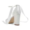 Women's Silk Satin With Lace-up Ankle Strap Pearl Closed Toe Chunky Heel Wedding Shoes sold by Lavetir