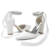 Women's Silk Satin With Ankle Strap Lace-up Closed Toe Chunky Heel Evening Shoes sold by Lavetir