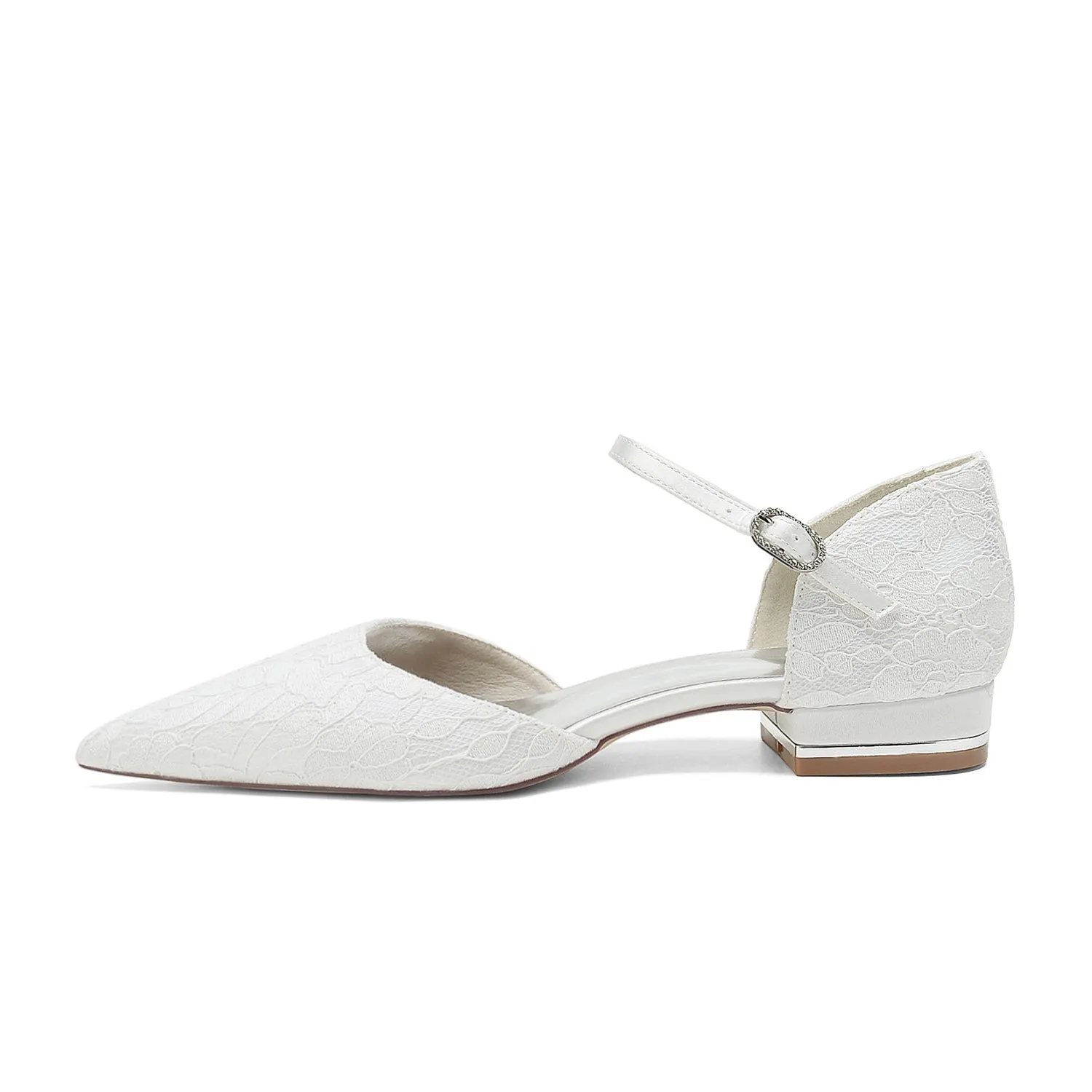 Women's Lace Silk Satin With Ankle Strap Lace Closed Toe Flat Heel Evening Shoes sold by Lavetir product image thumbnail 3