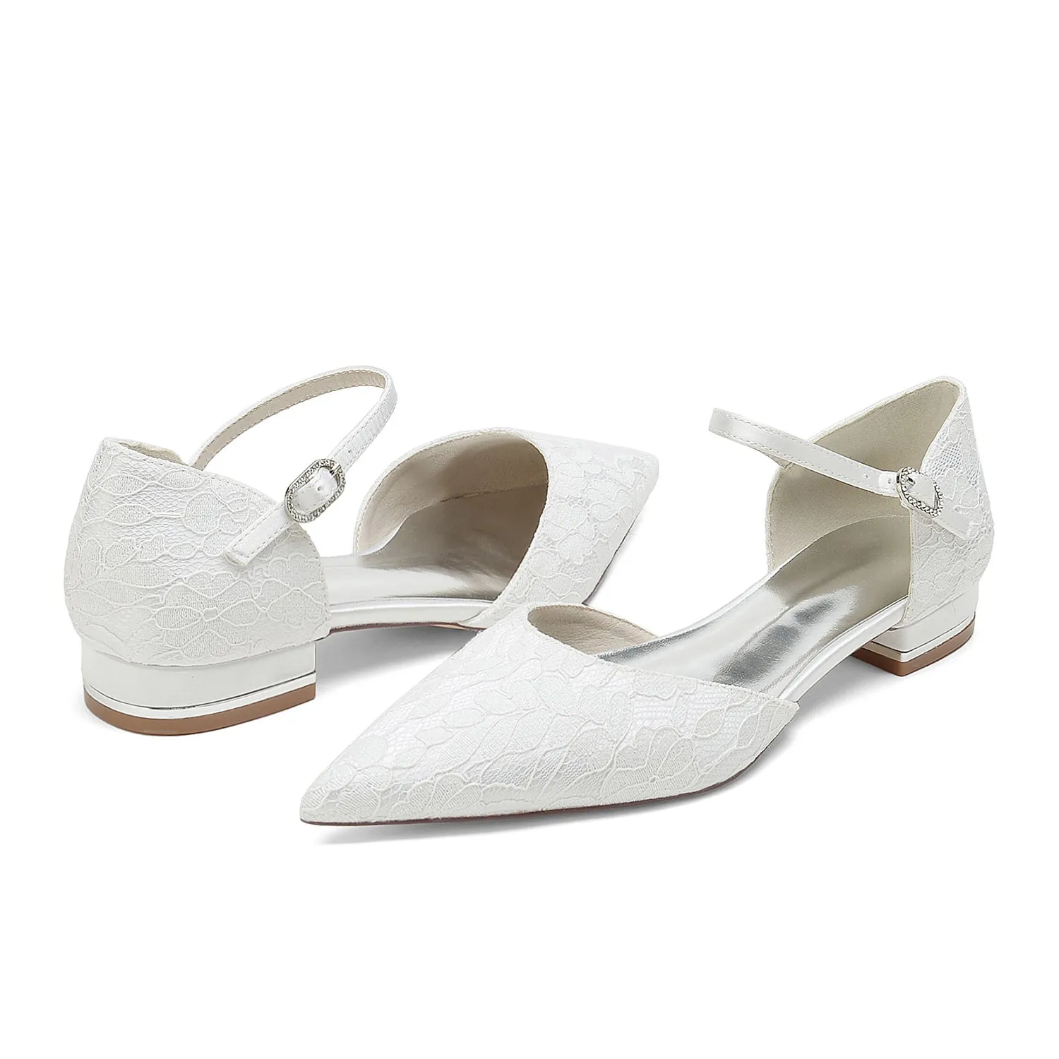 Women's Lace Silk Satin With Ankle Strap Lace Closed Toe Flat Heel Evening Shoes sold by Lavetir product image thumbnail 2