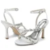 Women's Silk Satin With Ankle Strap Peep Toe Rhinestone Stiletto Heel Wedding Shoes sold by Lavetir