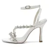 Women's Silk Satin With Ankle Strap Peep Toe Rhinestone Stiletto Heel Wedding Shoes sold by Lavetir