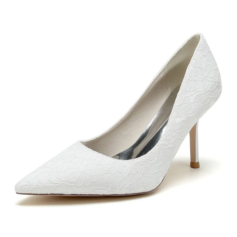 Women's Lace Silk Satin With Lace Closed Toe Stiletto Heel Party Shoes sold by Lavetir