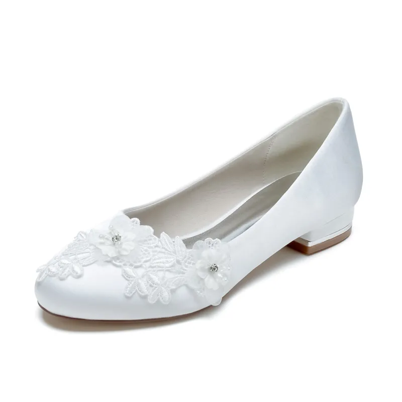 Women's Silk Satin With Closed Toe Flower Flat Heel Evening Shoes sold by Lavetir