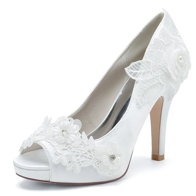 Women's Silk Satin With Flower Peep Toe Stiletto Heel Evening Shoes sold by Lavetir